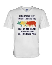I Might Look Like I'm Listening To You Pigs V-Neck T-Shirt tile