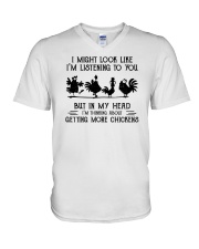 I Might Look Like I'm Listening To You Chickens V-Neck T-Shirt tile