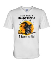 I Fully Intend To Haunted People Cat Halloween V-Neck T-Shirt tile