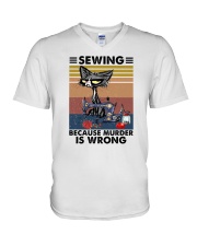Sewing Because Murder Is Wrong Cat V-Neck T-Shirt tile