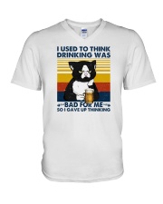 I Used To Think Drinking Cat V-Neck T-Shirt tile