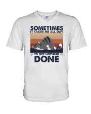 Somrimes It Take Me All Day To Get Nothing Done Cat V-Neck T-Shirt tile