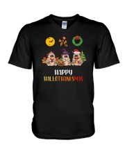 Happy Hallothanksmas Pug V-Neck T-Shirt tile