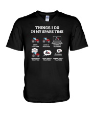 Think I Do In My Spare Time Tractors V-Neck T-Shirt tile