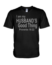 I Am Husband's Good Thing Proverbs 18:22 V-Neck T-Shirt tile