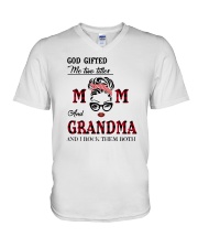 God Gifted Me Two Titles Mom And Grandma V-Neck T-Shirt tile