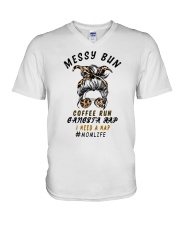 Messy Bun Coffee Run Gangsta Rap I Need A Nap V-Neck T-Shirt tile