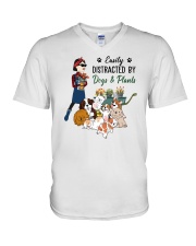 Easily Distracted By Dogs And Plants V-Neck T-Shirt tile