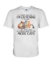 I Might Look Like I'm Listening To Cats V-Neck T-Shirt tile