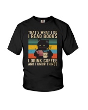 I Read Books I Drink Coffee And I Know Things Cat Youth T-Shirt tile