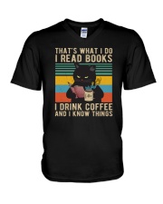 I Read Books I Drink Coffee And I Know Things Cat V-Neck T-Shirt tile