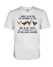 I Might Look Like I'm Listening To You Chickens V-Neck T-Shirt tile
