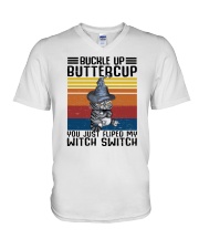 Buckle Up Buttercup Cat Halloween V-Neck T-Shirt tile