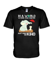 In A World Where You Can Be Anything Be Kind Elephant V-Neck T-Shirt tile