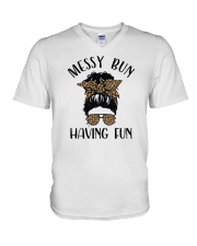 Messy Bun Having Fun V-Neck T-Shirt tile