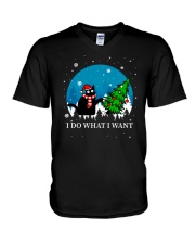I Do What I Want Black Cat Christmas V-Neck T-Shirt tile