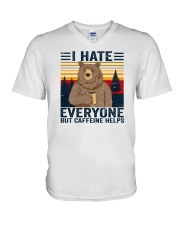I Hate Everyone Bear Coffee V-Neck T-Shirt tile