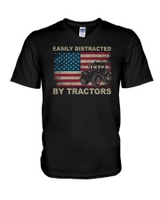 Easily Distracted By Tractors V-Neck T-Shirt tile