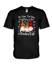 It's Fine I'm Fine Everything Is Fine Teacher Life V-Neck T-Shirt tile