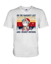 On The Naughty List And I Regret Nothing Unicorn V-Neck T-Shirt tile