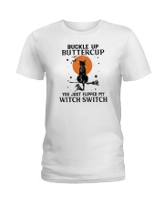 Buckle Up Butter Cup Cat Halloween Ladies T-Shirt tile