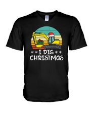 I Dig Christmas Excavator V-Neck T-Shirt tile