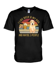I Like Beer And My Dog And Maybe 3 People V-Neck T-Shirt tile