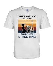 I Pet Cats I Play Guitar And I Know Things V-Neck T-Shirt tile