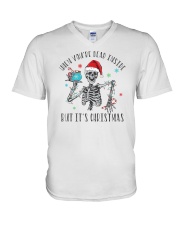 When You're Dead Inside But It's Christmas Skeleton V-Neck T-Shirt tile