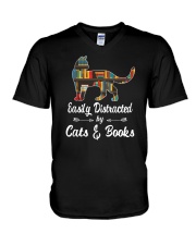 Easily Distracted By Cats And Books V-Neck T-Shirt tile