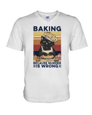 Baking Because Murder Is Wrong Cat V-Neck T-Shirt tile