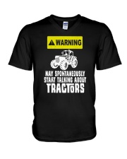 Warning May Spontaneously Start Talking Tractors V-Neck T-Shirt tile