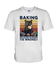 Baking Because Murder Is Wrong Cat V-Neck T-Shirt tile