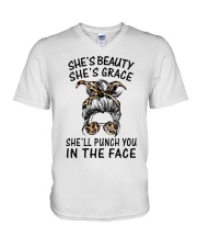 She's Beauty She's Grace She'll Punch you V-Neck T-Shirt tile