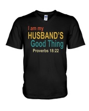 I Am Husband's Good Thing Proverbs 18:22 V-Neck T-Shirt tile