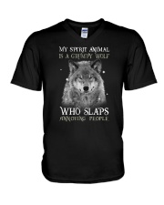 My Spirit Animal Is A Grumpy Wolf V-Neck T-Shirt tile