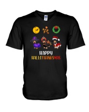 Happy Hallothanksmas Dachshund V-Neck T-Shirt tile