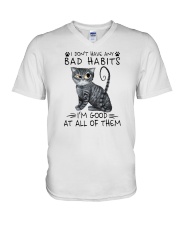 I Don't Have Any Bad Habits Cat V-Neck T-Shirt tile
