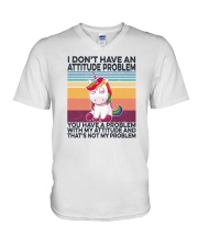 I Don't Have An Attitude Problem Unicorn V-Neck T-Shirt tile