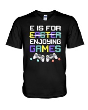 E Is For Enjoying Game Easter V-Neck T-Shirt tile