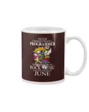 Never underestimate a programmer loves Rock Mug tile