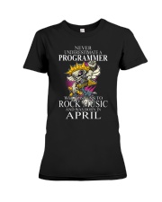 Never underestimate a programmer loves Rock Premium Fit Ladies Tee tile