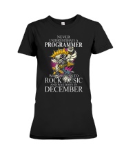 Never underestimate a programmer loves Rock Premium Fit Ladies Tee tile