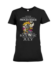 Never underestimate a programmer loves Rock Premium Fit Ladies Tee tile