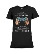 Never underestimate a programmer loves gaming Premium Fit Ladies Tee tile