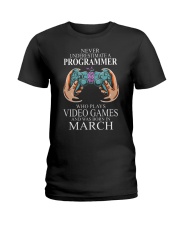 Never underestimate a programmer loves gaming Ladies T-Shirt tile