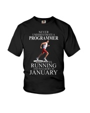 Never underestimate a programmer loves running Youth T-Shirt tile