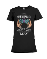 Never underestimate a programmer loves gaming Premium Fit Ladies Tee tile