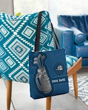Personalized Golf Leather Printed Blue All-over Tote aos-all-over-tote-lifestyle-front-01