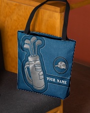 Personalized Golf Leather Printed Blue All-over Tote aos-all-over-tote-lifestyle-front-02